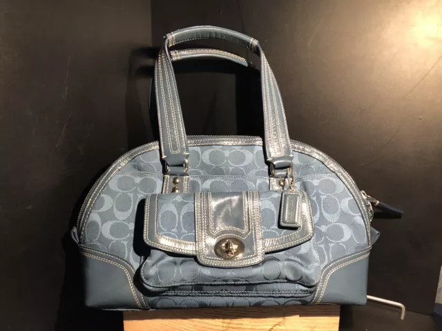 Coach Hampton Signature Dome Blue Satchel Bag Purse Jacquard Handbag F13977