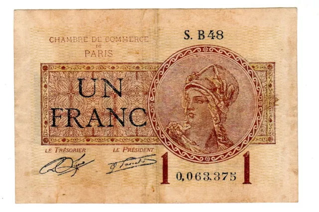 France Chambre De Commerce De Paris 1 Franc 1920 Billet De Necessite