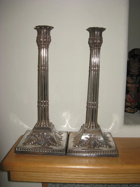 George 3 Sterling silver Corinthian Column CANDLESTICKS by Fenton, Creswick & Co