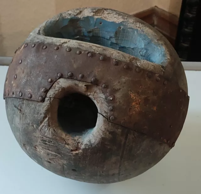 Rare Ancienne grosse boule de bowling en bois/jeu ancien/art populaire