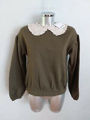 New Girls NEXT Embroidered Collar Jumper Top Long Sleeve Age 16yrs Khaki
