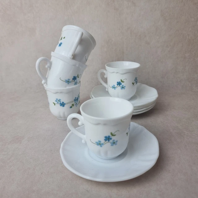 Ensemble de 6 tasses et sous-tasse Arcopal Véronica myosotis