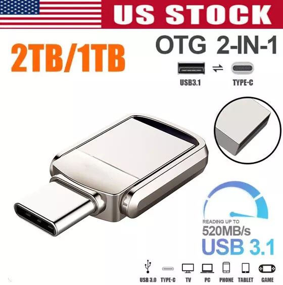 1TB 2TB Type C USB 3.0 Flash Drive Thumb Drive Memory Stick for PC Laptop New