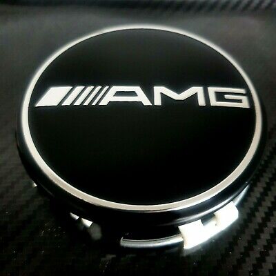 4 Caches Moyeu Mercedes AMG 75 mm noir Logo emblème Jante Centre De Roue Neuf