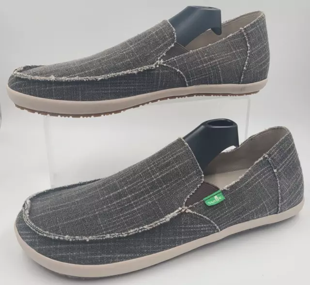 Sanuk Rounder Hobo Slub Charcoal Gray Slip-On Loafer Sidewalk Surfer Men's 10