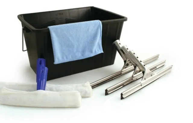 7 Piece Window Cleaning Kit Bucket Squeegee Microfibre