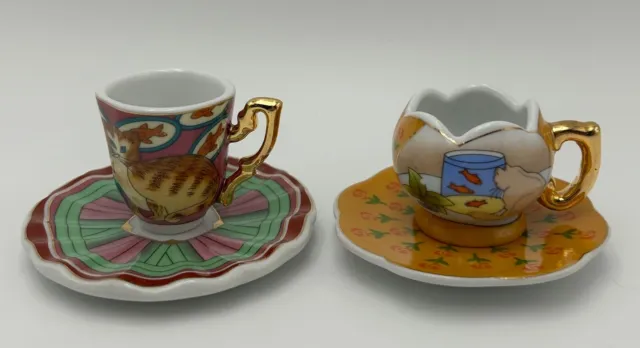 Maxwell & Williams X 2 HERITAGE Vintage Miniature Collectible Cup & Saucer  CATS