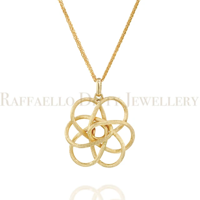 14k Yellow Gold Spiral Flower Wire Wrapped Infinity Knot Pendant Necklace