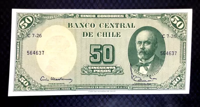 1958 Chile - 50 Pesos - P#121 - Unc - Am1