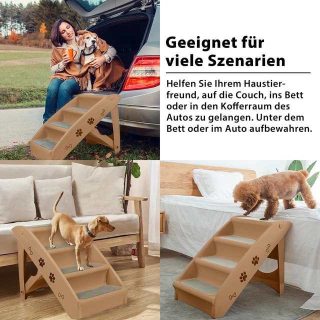 Hundetreppe Haustiertreppe Klappbar 4 Stufen Auto Katzentreppe Steighilfe Braun 8