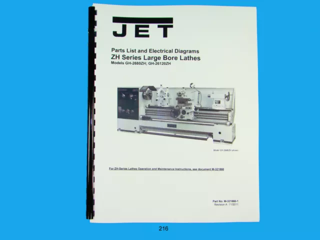 Jet   GH-2680ZH, GH-26120ZH  Lathe  Parts List & Electrical Diagram  Manual *216