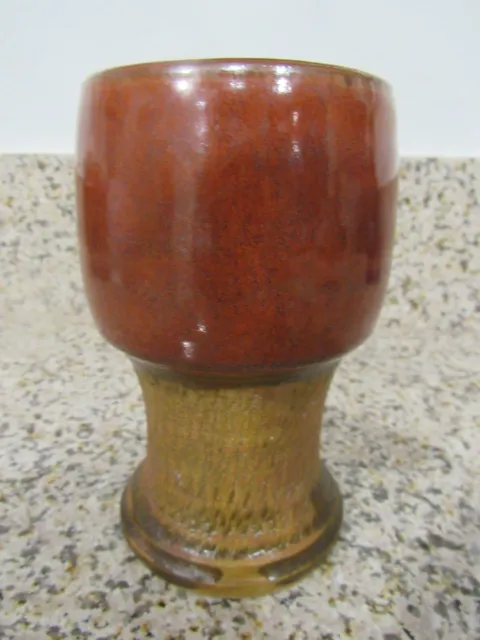 Studio Signed Pottery 5" Glossy and Unglazed Rust Red Brown Vase
