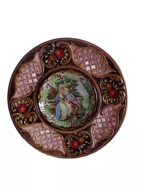 ancienne grande assiette murale décorative en faïence-scène galante Fragonard
