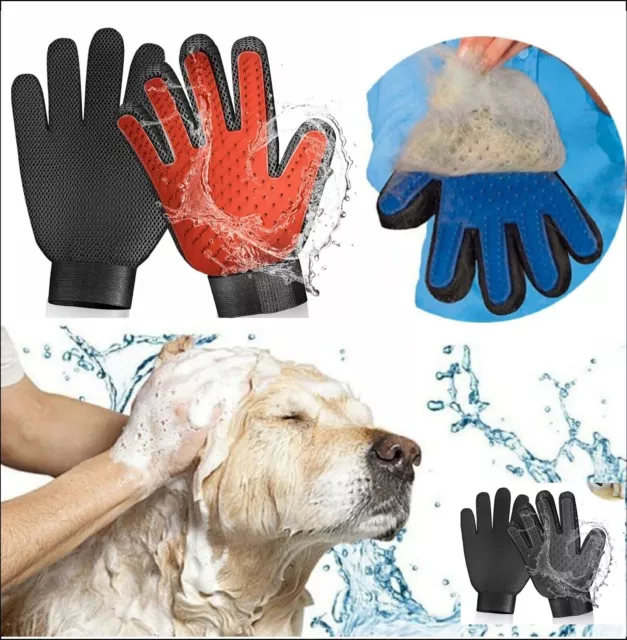 Pet Dog Cat Rabbit Horse Deshedding Grooming Gloves Brush Hair Remover (PAIR)