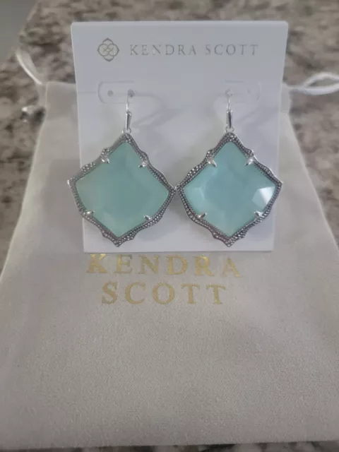 Kendra Scott Kirsten Drop Earrings Silver Ivory Light Blue Mother Of Pearl NWT