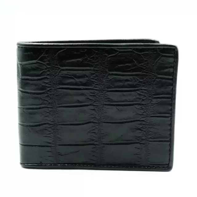 New Genuine Black Crocodile Leather Belly Tail Part Skin Men Bi-fold Wallet.