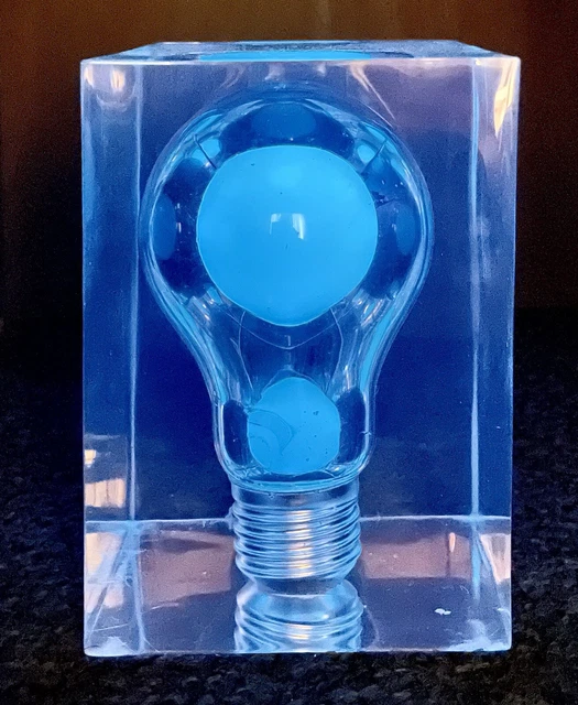 Vintage Lucite PIERRE GIRAUDON Light Bulb Glow In The Dark Paperweight Sculpture
