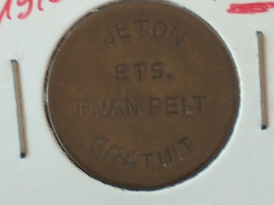 JETON BELGIQUE JETON ETS P.VAN PELT GRATUIT KOSTELOOS ETS P VAN PALT LEGPENNING 