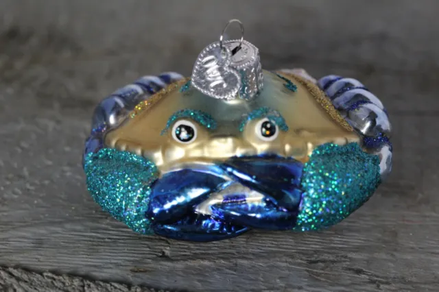 Old World Christmas Glass Blown Glass Blue Crab Ornament