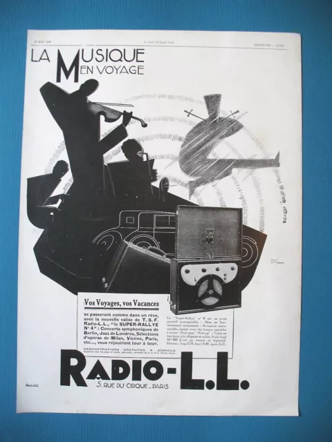 Publicite De Presse Radio L.l. Radio La Musique En Voyage Illustration Dyl 1929