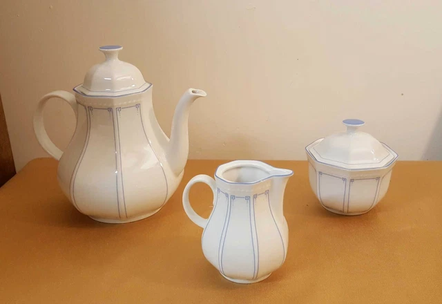 Service à café Bavaria porcelaine blanche et bleu style Art Déco vintage