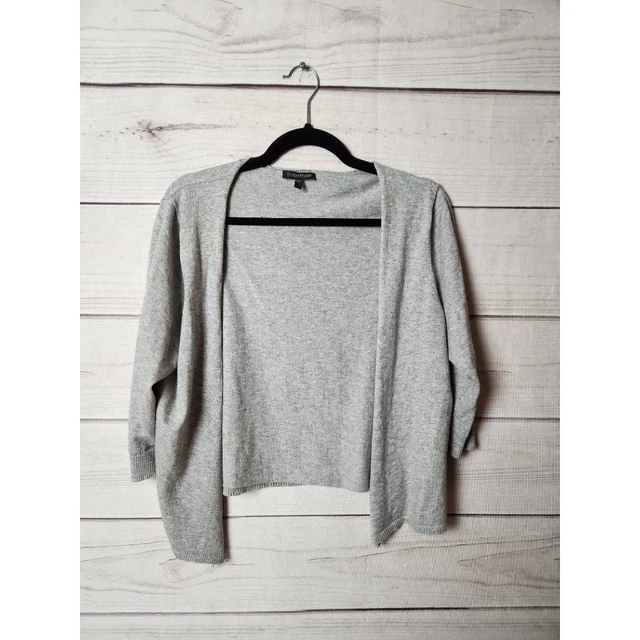 Eileen Fisher Womens Sweater Shrug Gray Heathered 3/4 Sleeve Open Front L