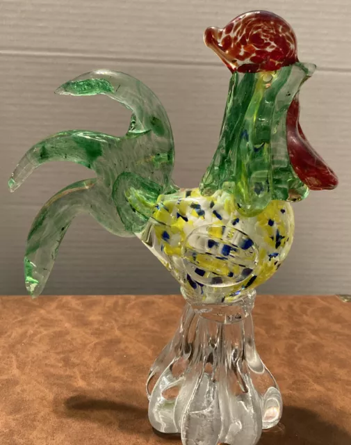 Art Deco Hand Blown Glass Multi Color Rooster