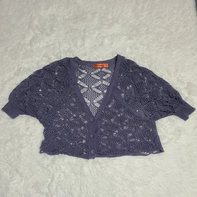 URBAN MANGO Womens Size XL Purple Open Knit Crochet Cardigan Button Front