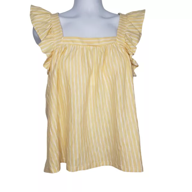 LC Laura Conrad Womens Ruffle Sleeve Tank Top Striped Yellow White Size XXL NWT