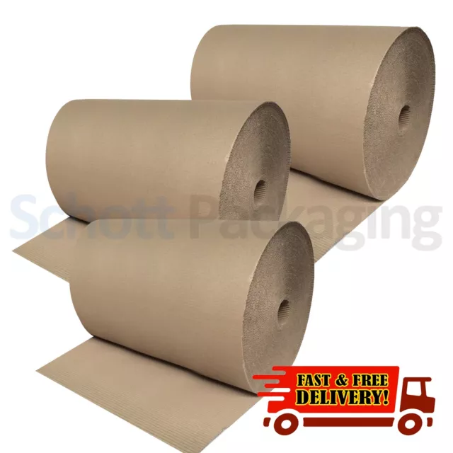 3 x 900mm x 75M CORRUGATED CARDBOARD PAPER ROLL 225M TOTAL METRES