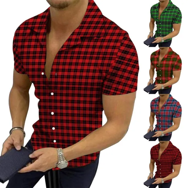 Camicia uomo alla moda maniche corte con bottoni con stampa a quadri ideale per