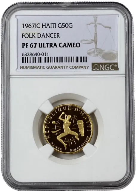 1967 IC Haiti Gold 50 Gourdes 0.2856oz Folk Dancer Coin NGC PF 67 UC