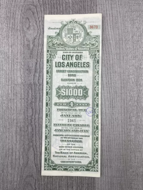 1924 California City of Los Angeles - Street Construction Bond Election 1924