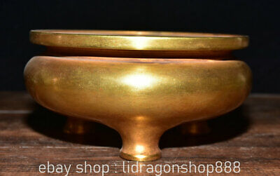 6.4" Old Chinese Purple Bronze 24K Gold Gilt Dynasty incense burner 2
