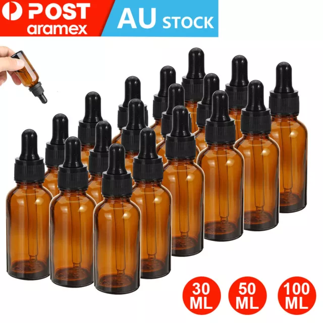 10-100ML Amber Glass Liquid Dropper Reagent Eye Pipette Essential Oils Bottle AU