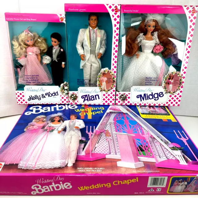 Wedding Day Barbie Chapel w/ Kelly & Todd, Alan, Midge Mattel 1990s NEW in Box