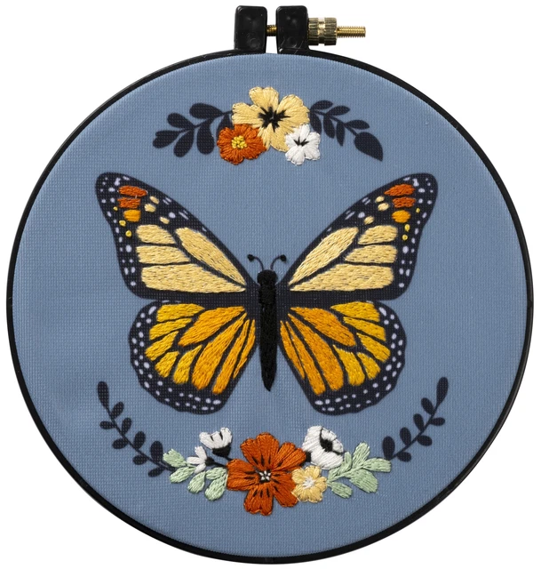 Bucilla Stamped Embroidery Kit 6" Round-Monarch Butterfly -49461E