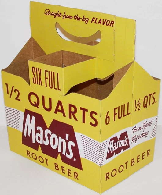VINTAGE SODA POP bottle carton MASONS ROOT BEER 1/2 Quarts Foam Topped