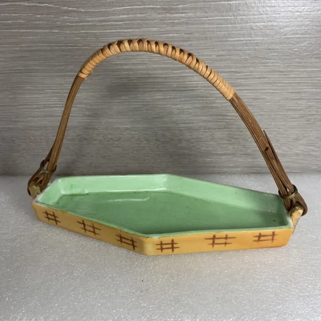 Vintage Hotta Yu Shoten Ceramic Tray/Candy Dish w/Bamboo Handle-1920's-30's