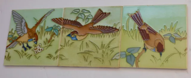 ° Set of 3 TILE s Birds Butterfly Art nouveau Jugendstil OISEAUX Tegel Kachel 