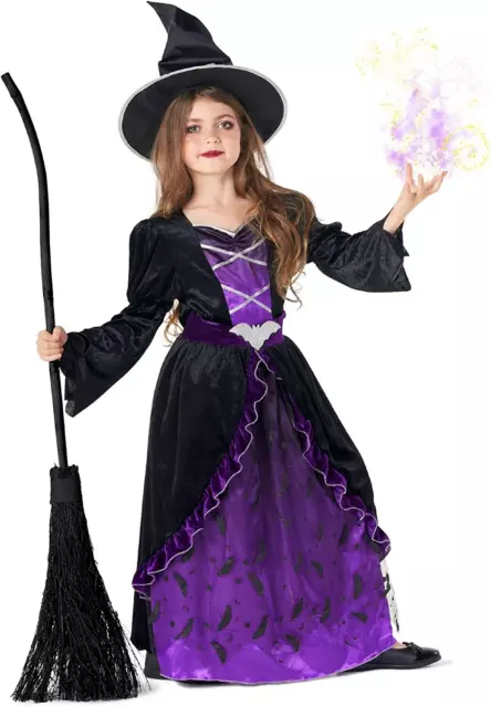 Déguisement Halloween Fille, Costume Robe de Sorcière - Cosplay - De 3 à 14 ans