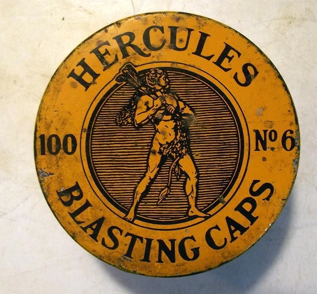 Vtg Hercules No. 6 100 Count Size Blasting Caps Tin w/Paper Liner No Contents