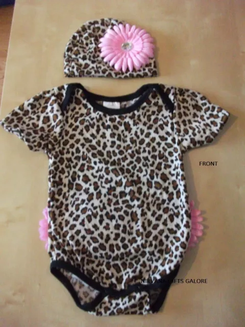 Baby Girl Large Flower Cotton Romper/Hat Set Leopard Print Photography Prop