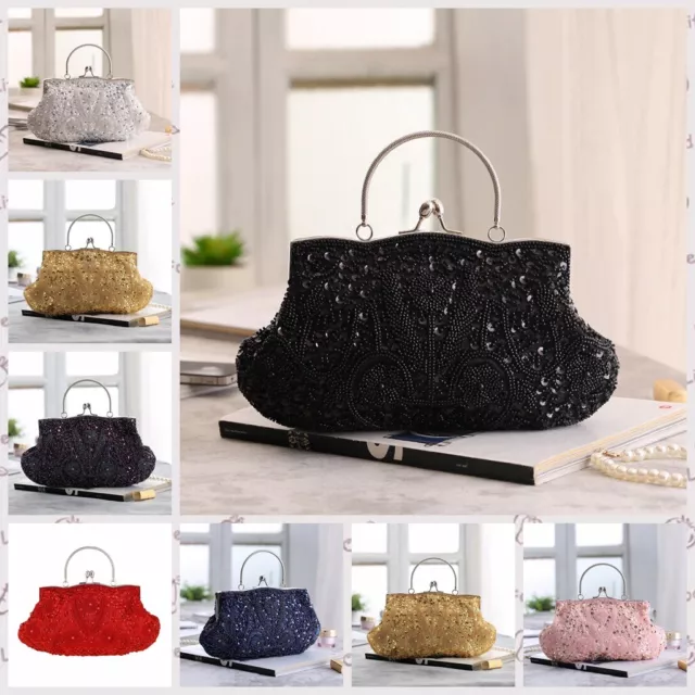 Handbag Women Bead Sequined Party Bridal Metal Frame Wedding Prom Evening Clutch