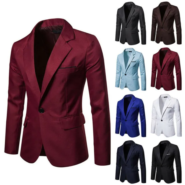 Mens Slim Fit One-Button Notched Lapel Blazer Jacket Formal Business Suit Coat