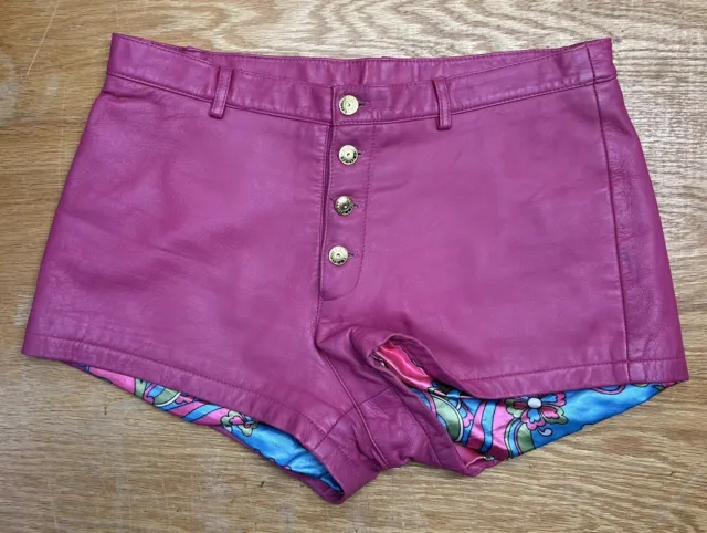 Vintage Womens Biker Leather Shorts Button Up 10 Hot Pink Lined Wilsons Maxima