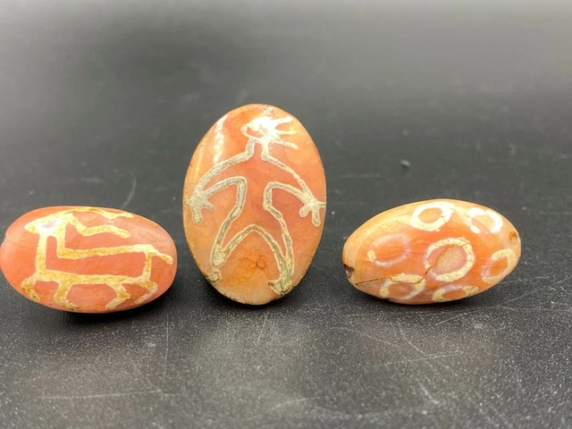 Lot Of Old Antique Etched Carnelian Beads Rare Pattern From Ancient Pyu Culture