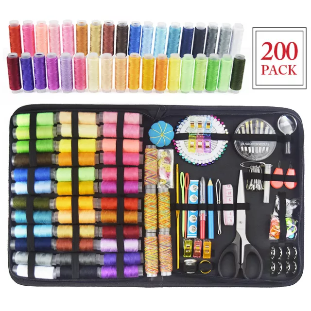 200PCS Sewing Kit Travel Set Measure Scissor Thimble Thread Needle Storage Box