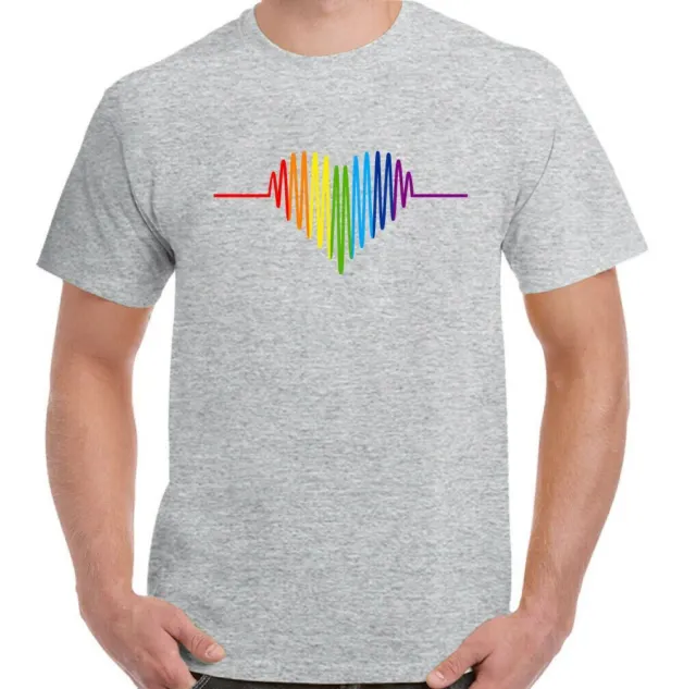 T-shirt LGBT Gay Pulse Heart da uomo orgoglio colori arcobaleno outfit maglietta abbigliamento 11