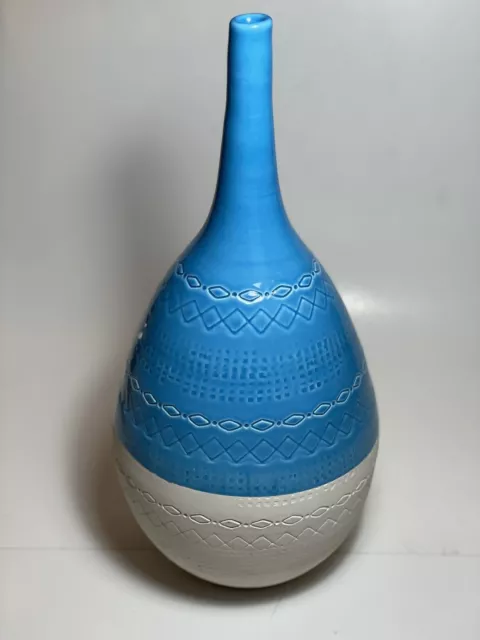Mid-Century Modern Blue & White Bitossi Style Ceramiche Tadinate Vase Italy